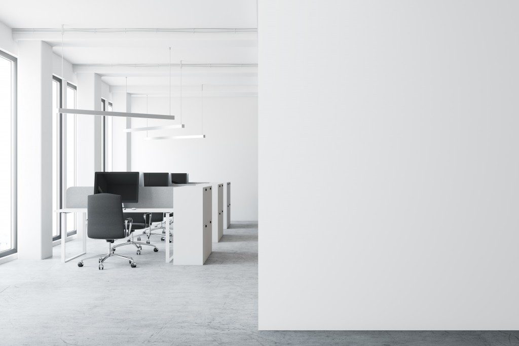 Modern office space with white walls
