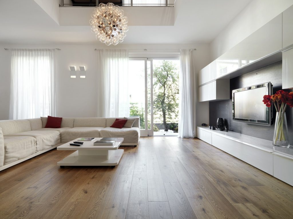 modern living room with wooden floor