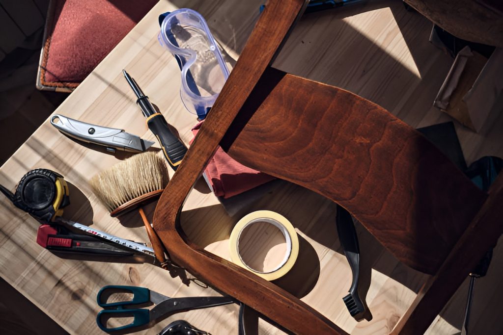 wood chair and refinishing tools